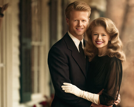 Elegant Young Couple in Vintage Evening Fashion &ndash; AI Generative, No Real Persons