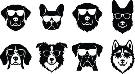 Stylish Dog Face Silhouette Icon Set with Sunglasses for Pet Logo and Branding © Fahim's World