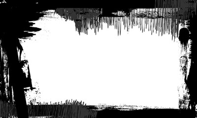 Obraz premium black gray ink brush painting blank frame border picture grunge graphic element abstract background