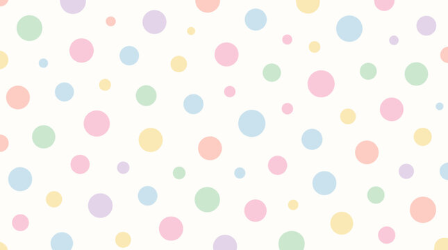 Seamless pastel polka dot pattern with scattered candy colored circles on warm light background, cheerful playful vector repeat for fabric, wrapping paper, nursery decor and spring stationery design