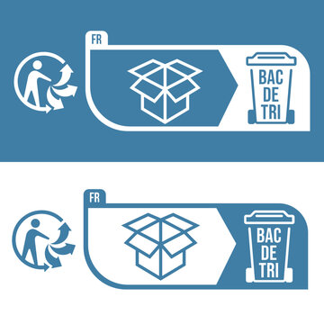 French FR Triman Bac de Tri Cardboard Box Sorting Compliance Label for Consumer Packaging Recycling Guidance and Selective Collection