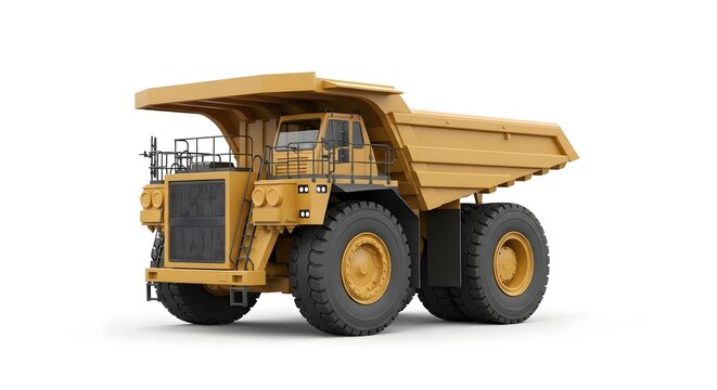 Large yellow mining dump truck with massive wheels and rugged construction for heavy duty transportation and construction projects