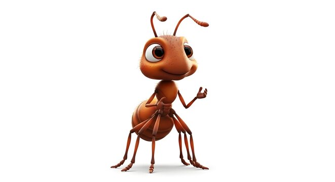 Cute animated ant character with large eyes and detailed body in warm brown tones suitable for educational or fun content