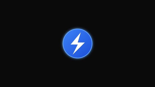 Blue Circle with White Lightning Bolt Symbol on Black Background.