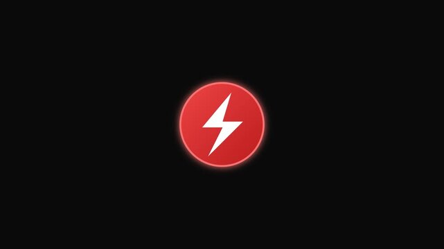 Red circle with white lightning bolt symbol on black background.