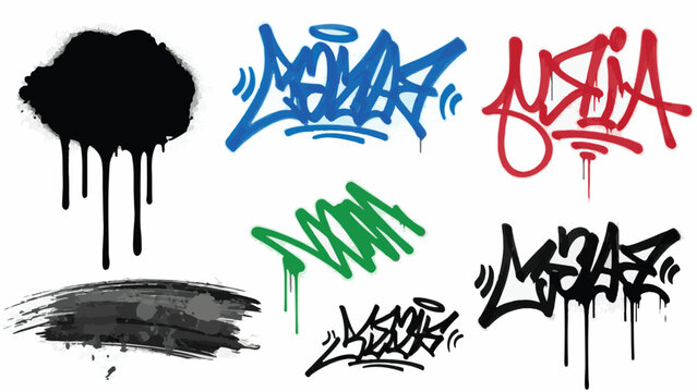 Seamless graffiti pattern background featuring urban street art style tags with monochrome black spray paint