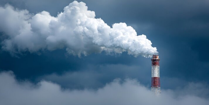 Power Plant Emissions Rising into Clouds Environmental Pollution Concept Scene