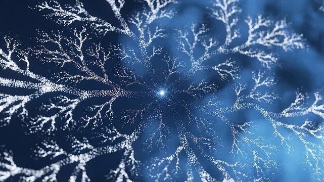 Abstract intelligent data bloom with luminous particles expanding into branching networks over soft blue gradients, creating a premium artificial intelligence technology background with elegant copy s