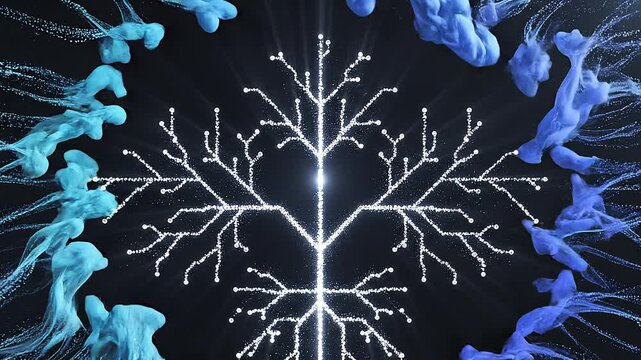 Abstract intelligent data bloom with luminous particles expanding into branching networks over soft blue gradients, creating a premium artificial intelligence technology background with elegant copy s