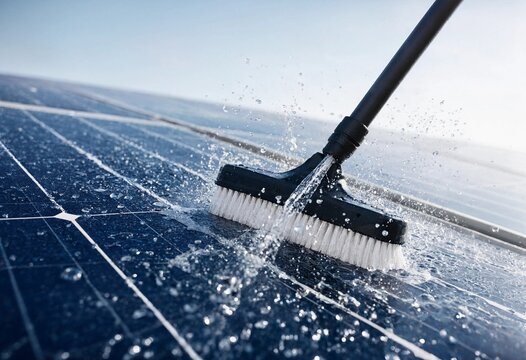Professional solar panel cleaning using water-fed brush improves efficiency, maximizes renewable energy production, extends photovoltaic lifespan, supports sustainability, and ensures optimal power.