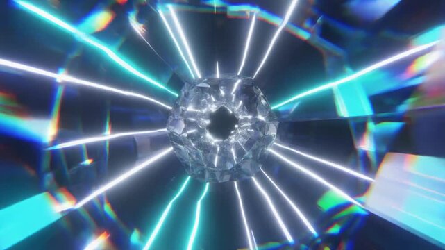 Ultra realistic transparent memory crystal with glowing fractures and white data pulses illuminated by sapphire and cyan light, creating a premium quantum computing technology background with copy spa
