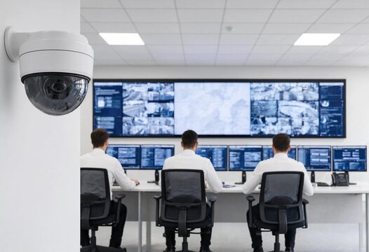 Hospital surveillance monitoring system overseeing busy medical ward with healthcare professionals, enhancing patient safety, security, emergency response, operational efficiency, advanced technology,