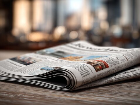 Daily Printed Newspaper Bundle Displaying Headlines in Modern Reading Environment Closeup