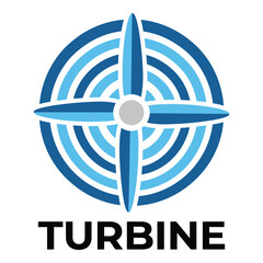 Blue turbine logo with four blades and circular design icon © Anthony