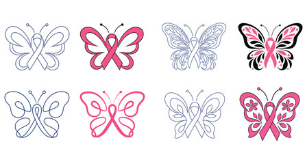 Fototapeta premium Minimal Butterfly Line Art Icon Set – Elegant Abstract Butterfly Outline Vector Collection, Modern Decorative Insect Logo Design