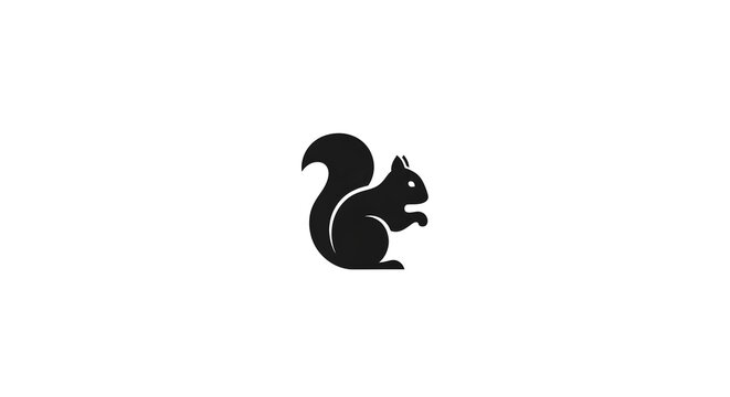 Silhouette of a squirrel with bushy tail on white background suitable for nature and animal themes
