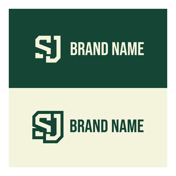 Green and beige business logo template with brand name and initial SJ icon