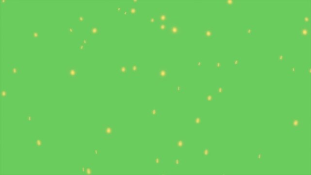 Glowing fire ember particles and golden sparks falling down vertically on a green screen chroma key background