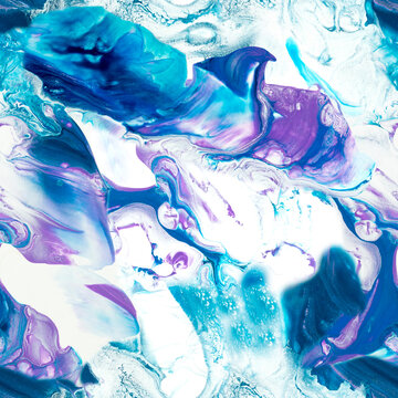 Seamless patern of abstract blue and purple fantastic creative hand painted background, brush and marble texture