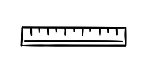 Fototapeta premium Vector hand drawn outline sketch monochrome doodle ruler measurement tool. School geometry instrument for math. Used for drawing straight lines and measuring length.