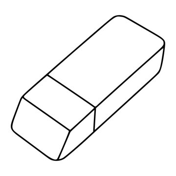 Hand drawn vector icon of a rubber eraser isolated on white. Minimalist line art illustration of stationery school supply for graphic design projects. Clean outline drawing of writing tool accessory.