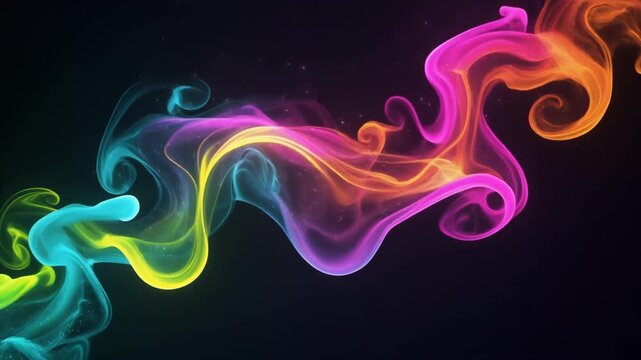 Vibrant Abstract Flowing Smoke of Neon Colors on Black Background, Seamless Loop Full HD Motion Graphics Background
