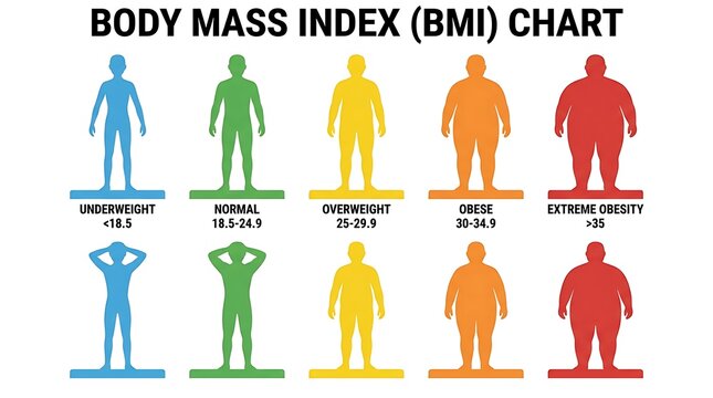 Body mass index bmi chart with human silhouette weight categories, silhouette