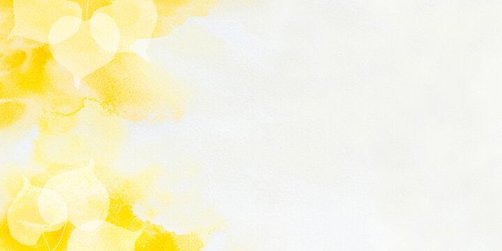 Yellow watercolor autumn background with a leaf pattern