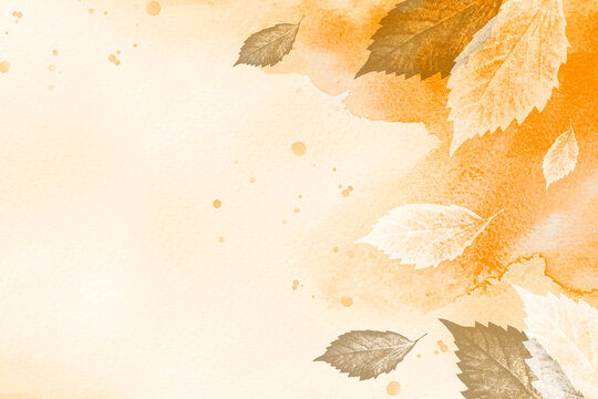 Watercolor autumn background with a leaf pattern