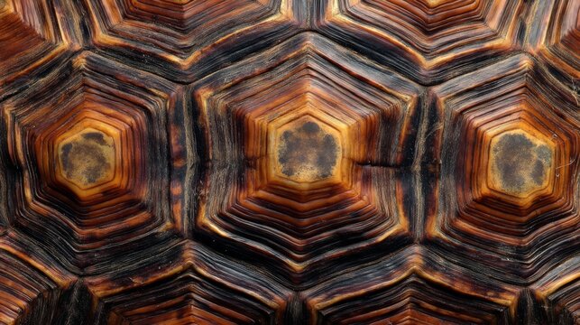 Realistic Turtle Carapace Pattern Featuring Rich Amber Geometric Surface Texture