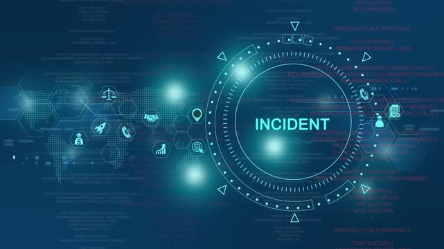 Cyber security incident alert interface with digital map and data network hud overlay data breach network security