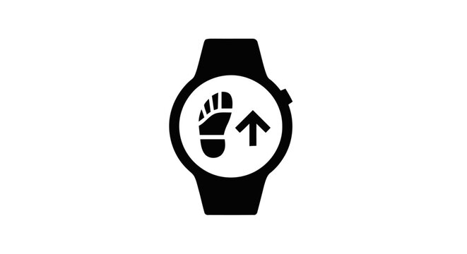 An illustration of a watch face with a foot and arrow on the dial