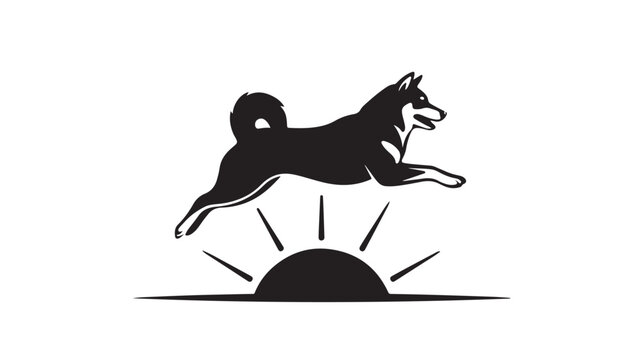 Black and White Vector Illustration of a Wolf Howling Over a Semicircle Sunburst, Isolated Line Art Sketch Icon