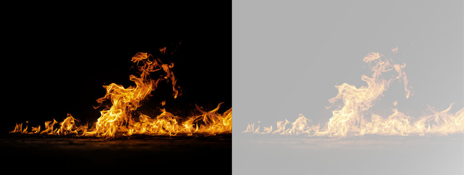 Realistic flame border with mirrored fire reflection burning blaze transparent overlay texture effect
