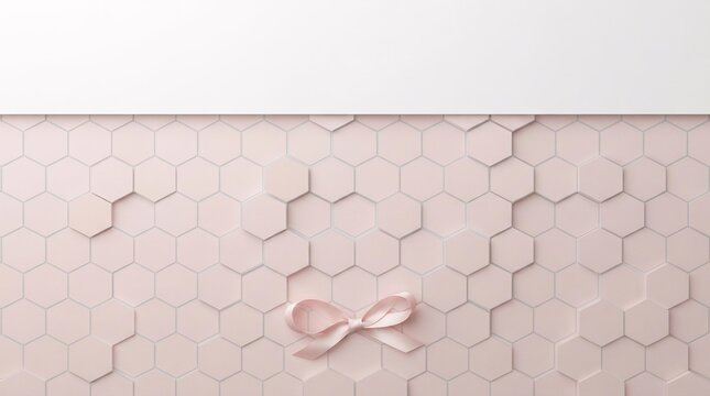 Blush Pink Hexagon Tile Background with White Copy Space and Satin Ribbon, Minimalist Design Template