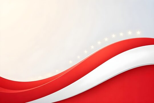 Patriotic Singapore National Day background featuring the Singapore flag colors forming elegant geometric waves, glowing stars, soft gradients, modern minimal design, clean copy space