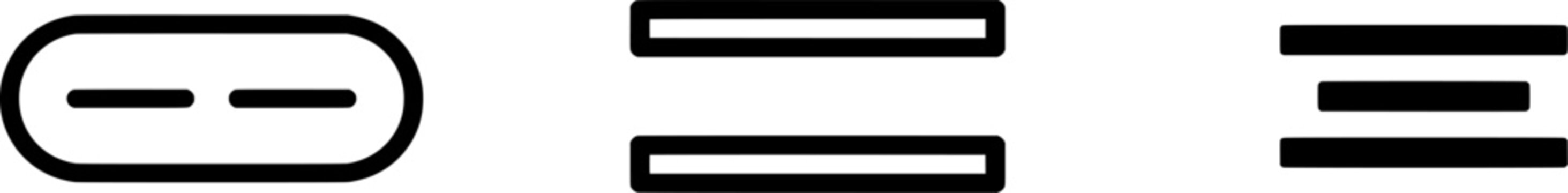 A minimalist black outline icon of an equal sign is displayed against a clean white background, exuding simplicity and precision in its design