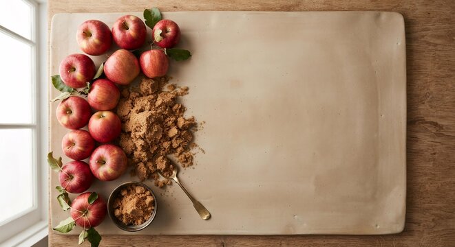 Fresh Red Apples and Brown Sugar on Ceramic Board, Autumn Baking Background for Seasonal Marketing