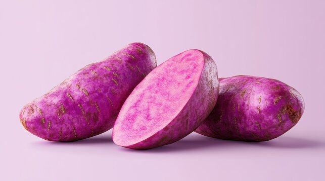 Sweet potato,Bakery menu with Ube frosting texture background,whipped cream,PopularTrendy Purple Coffee Shop,plant based recipes,sweet potato,superfood,menu and banner,Healthy and wellness concept.