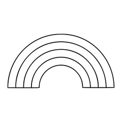 Obraz premium A minimalist black line art vector icon of a colorful rainbow arch with five bands, isolated on a white background, symbolizing hope, diversity, and pride, perfect for weather and nature concepts.