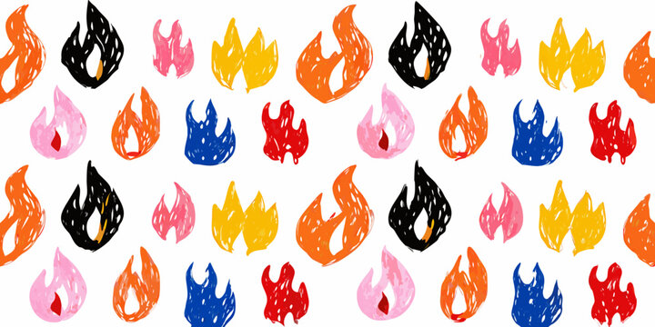 Colorful flame pattern with textured brushstrokes on a white background
