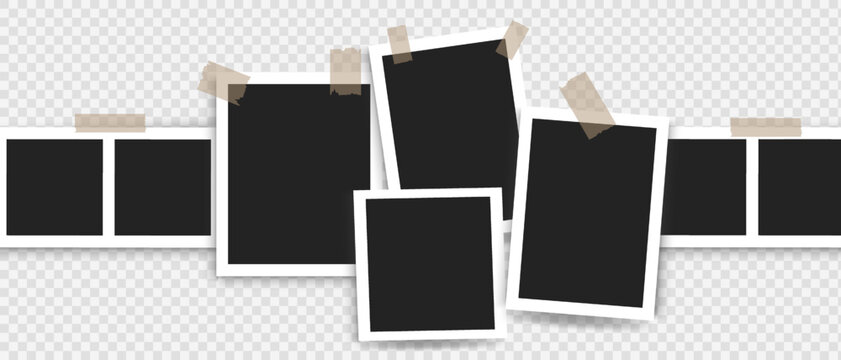 Photo frame collage template with vintage paper backgrounds and realistic shadows. Perfect mockup for scrapbook albums, gallery walls, or memory layouts