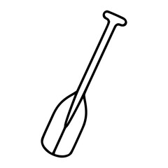 Minimalist hand-drawn vector icon illustration of a classic wooden rowing paddle, crisp black line art on plain white background, simple outline design ideal for outdoor activity, water sport, © Humayun