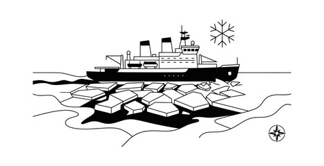 Icebreaker Ship Arctic Navigation Vector Illustration © Naswi