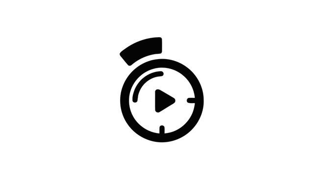 A black stopwatch icon with a play button is shown on white.