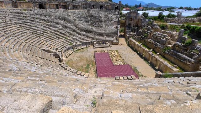 Ruins of the ancient city of Myra in Demre, Turkey. Ancient tombs and amphitheater.