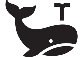 Black and White Vector Illustration of a Whale and T-Shape Icon, Line Art Sketch Style Isolated on White Background © TAIFUR