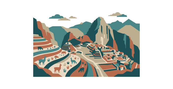 Machu Picchu Peru Landscape Vector Illustration
