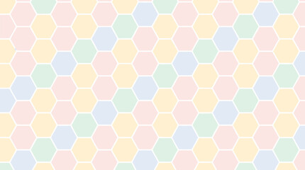 Fototapeta premium Soft pastel hexagon honeycomb background with light geometric cells, seamless flat vector pattern for nursery decor, spring stationery, packaging, wallpaper, textile prints and modern design