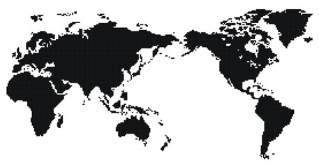 ピクセルで描かれた世界地図 ドット柄  シルエット ベクターイラスト 大陸 世界 地図 黒 白 シンプル デザイン素材 © neena 